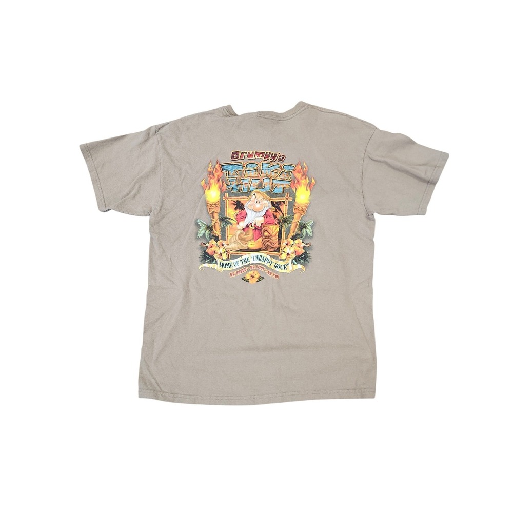Vintage 90s Disney Grumpy's Tiki Hut Shirt Large Tan Seven Dwarfs Movie Promo